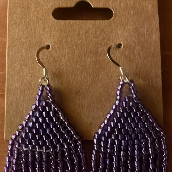 Fringe Earrings purple and turquoise - Picture 3 of 3